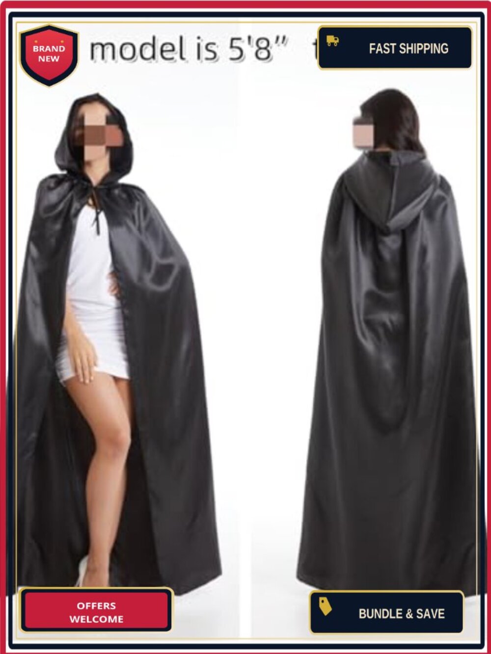 Satin Hooded Cloak Cape Halloween Christmas Costume Robe Unisex One Size